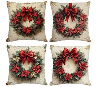 Coussin Exterieur Impermeable Noël Housse Coussin 65x65 cm Carré Velours Double Face Imprimé Taie Oreiller de Canapé pour Salon Intérieur/extérieur Maison Decoratif Salon de Jardin Cadeaux Beige M442