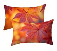Coussin Exterieur Impermeable, Printemps Housse de Coussin Rectangulaire 20 x 40 Lot de 2, Feuilles Motif Velours Coussins Canape Decoratif Oreiller, pour Extérieur Jardin Salon Chambre Décor E-6783