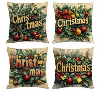 Coussin Exterieur Impermeable Rétro Housse Coussin 30x30 cm Carré Velours Double Face Imprimé Taie Oreiller de Canapé pour Salon Intérieur/extérieur Maison Decoratif Salon de Jardin Cadeaux Noël M138