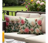 Coussin Exterieur Impermeable Rose Housse Coussin 30x50 cm Lot de 2, Rose Décoratif Canapé Taie Oreiller 30x50, Lin Housses de Coussion Rectangulaire pour Printemps Decoration Maison Cadeaux O-4303