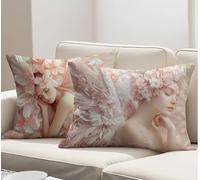 Coussin Exterieur Impermeable Rose Housse Coussin 40x60 cm Lot de 2, Ange Décoratif Canapé Taie Oreiller 40 x 60 cm Velours Rectangulaire décoration Taie d'oreiller pour Decoration Maison R-2750
