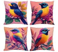Coussin Exterieur Impermeable Rose Housse Coussin 50x50 cm Carré Lin Double Face Imprimé Taie Oreiller de Canapé pour Salon Intérieur/extérieur Maison Decoratif Salon de Jardin Cadeaux Oiseau M1222