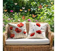 Coussin Exterieur Impermeable Rouge Housse de Coussin 35x35cm Lot de 2 Taie Oreiller Marguerite Housse Coussins Double Face Carré Velours Décoratif Canapé pour Banquette Exterieur Jardin Patio RG-1040
