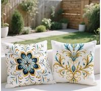 Coussin Exterieur Impermeable Turquoise Housse Coussin 30x30cm Lot de 2 Taie Oreiller Abstrait Coussins de Jardin Lin Oreiller Double Sided Printing pour Terrasse Chambre Décoration Automne lj-661