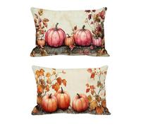 Coussin Exterieur Impermeable Usine Lot de 2 Housse Coussin 60x90cm Citrouille Rectangulaire Lin Double Face Impermé Decoratif Taie Oreiller Zip Cachée pour Salon Jardin d'exterieur Automne -T1042
