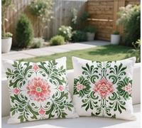 Coussin Exterieur Impermeable Vert Housse Coussin 30x30cm Lot de 2 Taie Oreiller Fleurs D'Été Coussins de Jardin Lin Oreiller Double Sided Printing Balcon Terrasse Chambre Décoration Automne lj-629