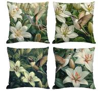 Coussin Exterieur Impermeable Vert Housse Coussin 35x35 cm Carré Velours Double Face Imprimé Taie Oreiller de Canapé pour Salon Intérieur/extérieur Maison Decoratif Salon de Jardin Cadeaux Lis M1208