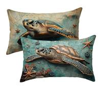 Coussin Exterieur Impermeable Vert, Housse de Coussin Rectangulaire 25 x 45 Lot de 2, Tortue de mer Décoratif Canapé Taie Oreiller, Velours Impermeable Taie d'oreiller, pour Decoration Maison E-1052