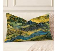 Coussin Exterieur Impermeable Vert, Montagne Taie d'oreiller en Lin Résistant avec Fermeture Éclair Invisible, Décoration Moderne pour Salon de Jardin, Balcon, Canapé et Chambre, 30x60 cm, A*623