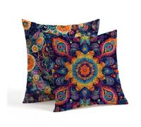 Coussin Exterieur Impermeable Violet foncé Housse Coussin 50x50cm Lot de 2 Mandala Taie d'oreiller Carré Lin Décoratif Taie Oreiller pour Canapé Salon Chambre Jardin,Cadeau Fete des Meres 1Z-752