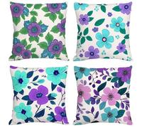 Coussin Exterieur Impermeable Violet Housse Coussin 20x20 cm Carré Lin Double Face Imprimé Taie Oreiller de Canapé pour Salon Intérieur/extérieur Maison Été Decoratif Salon de Jardin,Fleur Y-142