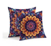 Coussin Exterieur Impermeable Violet Housse Coussin 45x45cm Lot de 2 Mandala Taie d'oreiller Carré Lin Décoratif Taie Oreiller avec Fermeture Eclair Dissimulée pour Automne Decoration Maison 1Z-750