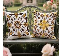 Coussin Extérieure Imperméable 40x40cm Grand Housse de Coussin Salon de Jardin Exterieur Taie Oreiller Lot de 2 Velours Ocre Taie D'oreiller Decoratif pour Maison Balcon Terrasse,Style Nordique yw-973