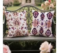 Coussin Extérieure Imperméable 65x65cm Grand Housse de Coussin Salon de Jardin Exterieur Taie Oreiller Lot de 2 Velours Pourpre Taies D'oreiller Decoratif pour Maison Balcon Terrasse,Bohème yw-987