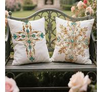 Coussin Extérieure Imperméable 65x65cm Grand Housse de Coussin Salon de Jardin Exterieur Taie Oreiller Lot de 2 Lin Turquoise Taies D'oreiller Decoratif pour Balcon Terrasse,Motifs Ethniques yw-955