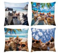 Coussin Extérieure Imperméable, Surface Hydrofugfe Coussin Chat de plage, Taie Oreiller de Jardin, Housse de Canapé Balcon Décor pour Salon Chambre Lot de 4 40 x 40cm, Taie d'Oreiller 16 x 16 in G-402