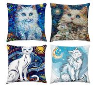 Coussin Extérieure Imperméable, Surface Hydrofugfe Coussin Chat géométrique, Taie Oreiller de Jardin Housse de Canapé Balcon Décor pour Salon Chambre Lot de 4 40 x 40cm, Taie d'Oreiller 16 x 16in G291