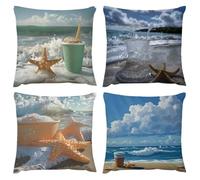Coussin Extérieure Imperméable, Surface Hydrofugfe Coussin Mer étoile de mer, Taie Oreiller de Jardin Housse de Canapé Balcon Décor pour Salon Chambre Lot de 4 60x60cm, Taie d'oreiller 24x24in G191
