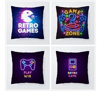 Coussin Graffitis colorés Motif Lot de 4, Extérieur Housse Coussin 30x30cm Double Face Linen Coussin, pour Canapé/Patio/Ferme/Jardin/Salon/Salle/Décoration Cadeau (avec Fermeture éclair Cachée)