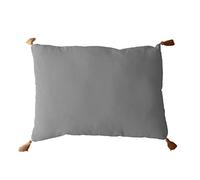 Coussin Gris Clair avec 4 Pompons Jute - Rectangulaire 50x70 cm - 100% Coton certifié Oeko Tex - Oreiller décoratif de qualité - Collection Panama - Enjoy Home