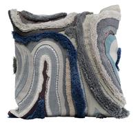 Coussin Gris Et Bleu En Coton, Polyester Et Laine