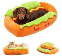Coussin Hot Dog pour Teckel, Petit lit pour Chiens et Chats, Coussin Amovible et Lavable en Peluche, Doux et Confortable, en Micro-suède et Velours côtelé, avec Fond antidérapant (M)