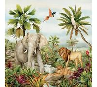 Coussin - Les animaux de la jungle elephant, lion, perroquet - en couleur - 40 cm x 40 cm