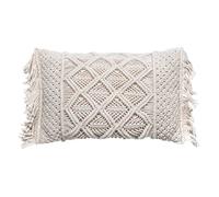 Atmosphera – Coussin macramé Palm rectangulaire 30x50 cm coton à franges – Blanc Ivoire