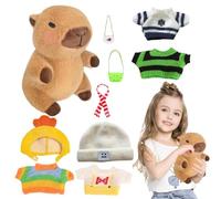 Coussin moelleux en peluche de Capibara - Peluche de Capibara, jouet en peluche de Capibara farci | Coussin doux en peluche Capibara avec 10 vêtements et pour la maison, le lit, le divan