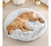 Coussin Moelleux pour pour Chiens et Chats, Tapis Matelas Lit Rond Lavable et Antidérapant, Panier Chien avec Rembourrage Extra épais, Tissu Peluche Doux (Gris Ombré,L 100 x l 100 x H 14cm)