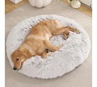 Coussin Moelleux pour pour Chiens et Chats, Tapis Matelas Lit Rond Lavable et Antidérapant, Panier Chien avec Rembourrage Extra épais, Tissu Peluche Doux (Café Ombré,L 120 x l 120 x H 16cm)