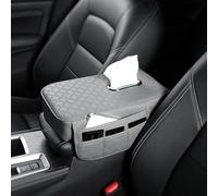 Coussin multifonction pour accoudoir de voiture avec boîte à mouchoirs et poches de rangement latérales pour l'organisation intérieure de voiture, housse en cuir noir avec sangles réglables pour un