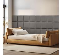 Coussin mural 'Carpino' Panneau rembourré Set de 4 velours 30 x 30 cm Gris foncé