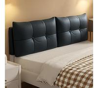 Coussin mural en similicuir pour grand lit, tête de lit de couleur unie avec boutons fixes, grand coussin de soutien rectangulaire pour chambre à coucher et dortoir, housse amovible, noir, sangles de