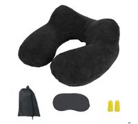 Coussin, oreiller de voyage gonflable avec bouchons d'oreilles, masque de nuit et sac de rangement - Noir - Vivezen