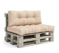 Coussin Palette - Lot de 2 Matelas Palettes pour extérieur ou intérieur - Coussins Capitonnés Moelleux - Déperlant et antiUV - Assise 120x80cm - Dossier 120x40cm - Beige - Déco Arts