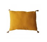 - Coussin rectangulaire Panama avec 4 pompons en jute - 70 cm x 50 cm - Jaune moutarde - Panama