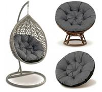 Amazinggirl Coussin Fauteuil Suspendu 110 cm - Coussin Oeuf Suspendu & Papasan Rond - Grande Assise déperlante rembourrée pour Jardin Terrasse Véranda Salon et Intérieur Graphite Teinte B