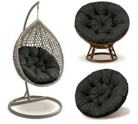 Amazinggirl Coussin Fauteuil Suspendu 110 cm - Coussin Oeuf Suspendu & Papasan Rond - Grande Assise déperlante rembourrée pour Jardin Terrasse Véranda Salon et Intérieur Graphite Lin écologique