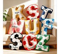 Coussin Personnalisé avec Nom & Initiales Coussins Décoratifs Personnalisés pour Canapé, Lit et Divan Oreiller de Football Personnalisable Cadeau de Noël pour Couples, Familles et Amis