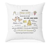 Coussin Personnalisé Prénom - Noces d'or - Coussin Personnalisable, Housse De Coussin Personnalisé, Cadeau Anniversaire Mariage, Cadeau 50 Ans De Mariage, Cadeau Noce d'or