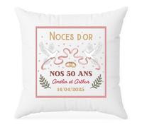 Coussin Personnalisé Prénom - Noces d'or - Coussin Personnalisable, Housse De Coussin Personnalisé, Cadeau Anniversaire Mariage, Cadeau Noces d'or, 50 Ans De Mariage