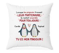 Coussin Personnalisé Prénom - Tu ES Mon Pingouin - Coussin Personnalisable, Taie Oreiller Personnalisé, Cadeau Romantique, Oreiller Couple, Oreiller pour Couple, Coussin Couple