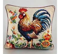 Coussin Point de Croix Gros Trou Coq Coussin à Broder Fait Main 45X45cm Coussin Brodé avec Fil et Aiguille à Broder Décoration Point de Croix Complet Broderie Pré-imprimé DIY pour Adulte la Cha