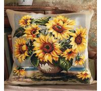 Coussin Point De Croix Taie D'Oreiller,Composition Florale, Tournesol 45X45Cm Adultes Enfants Débutants Avancé Taie D’Oreiller Housse De Coussin Tapis Diy Broderie Kits Ensemble Fait À La Main Artisa