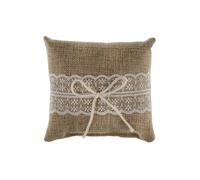 Coussin pour alliances en toile de jute et dentelle 12 cm