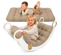 Coussin pour arc Montessori bascule matelas de sol enfant bébé 60x120 cm | Assise réversible pour la chambre bébé - détente lecture sieste et jeu housse 100% coton Beige avec étoiles blanches