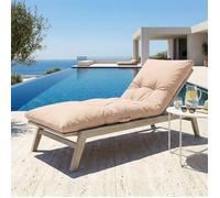 deco arts Coussin Bain de Soleil - Coussins Rectangulaires pour Chaise Longue - Coussin Capitonné avec Traitement Déperlant et Poignées de Transport - Certifié Oeko-TEX - 185x55 cm, Beige