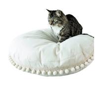 Coussin pour chat et lit pour chien boho avec pompons 82 cm ecru