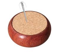 Coussin pour épingles à coudre en bois, support d'aiguille rond en en bois massif, accessoires de matelassage portable pour femmes, maman, amis et travaux manuels, 6 x 6 x 2 cm